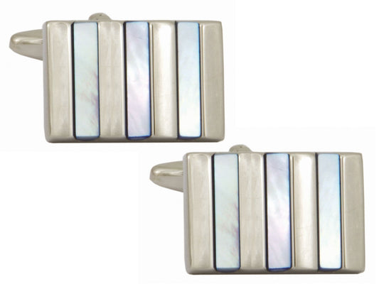 Mother of pearl rectangle silver plated cufflinks