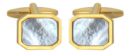 Octagonal cufflinks white mother of pearl gold plated