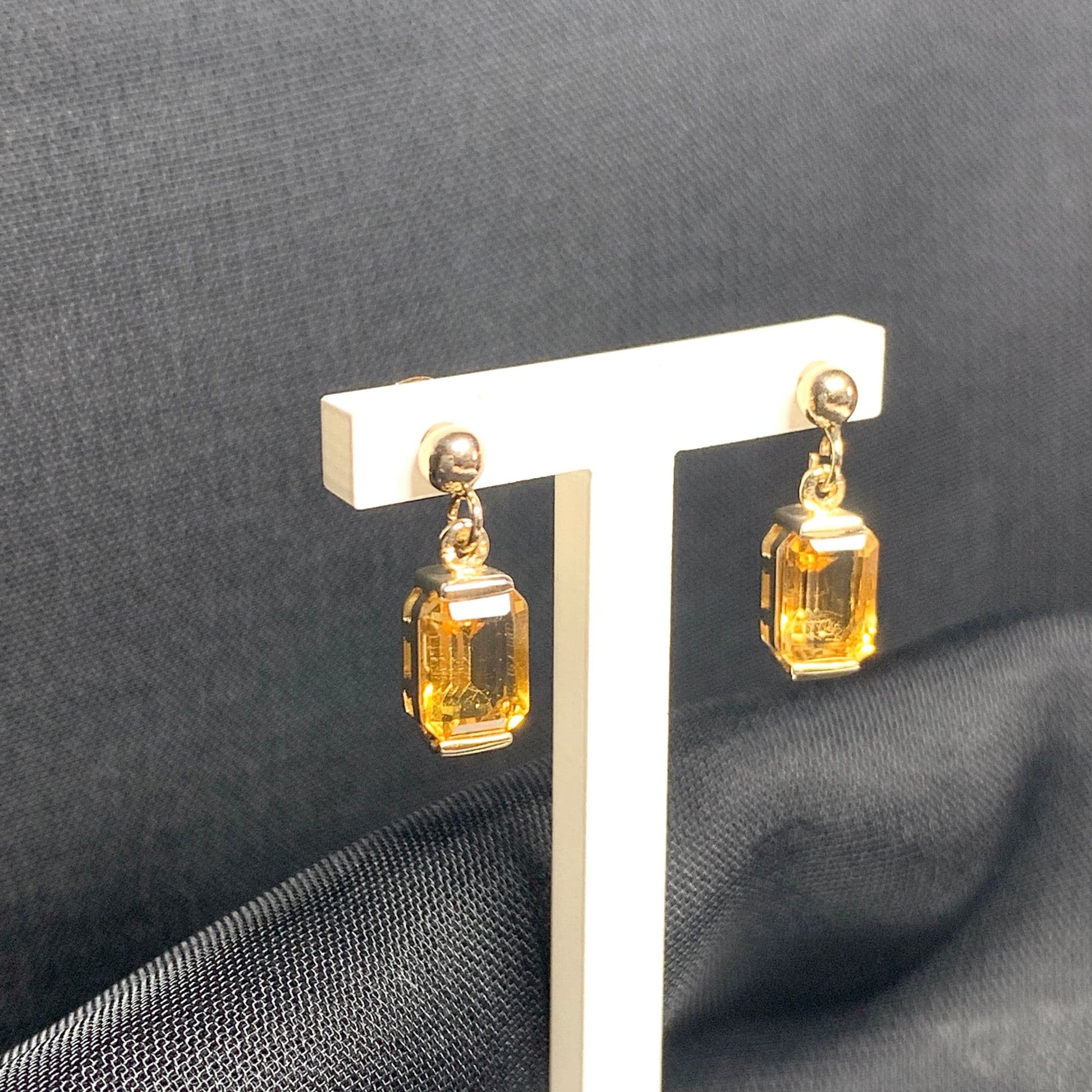 Octagonal yellow citrine gold drop earrings