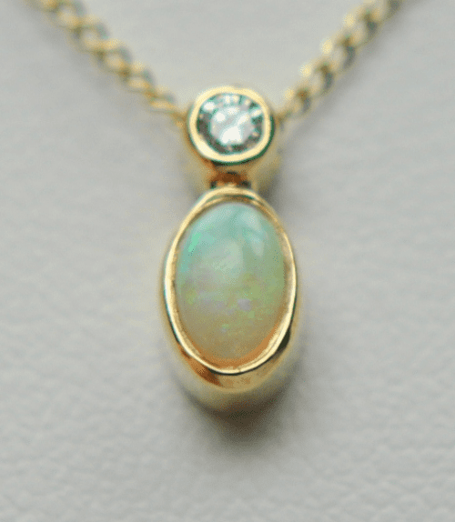 Opal And Diamond Yellow Gold Oval Necklace