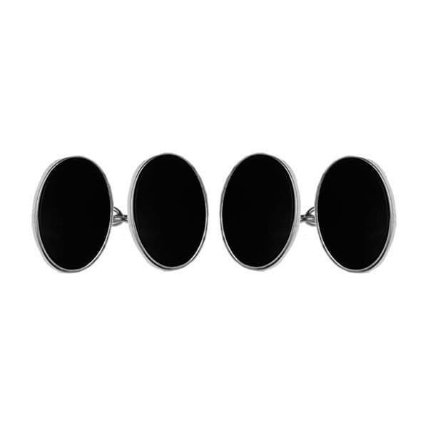 Oval black onyx double linked cufflinks sterling silver
