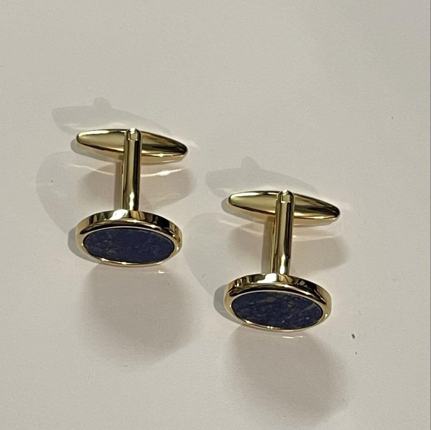 Oval Blue Cuff Links Lapis Lazuli Gold Plated