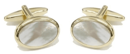 Oval cufflinks white mother of pearl gold plated