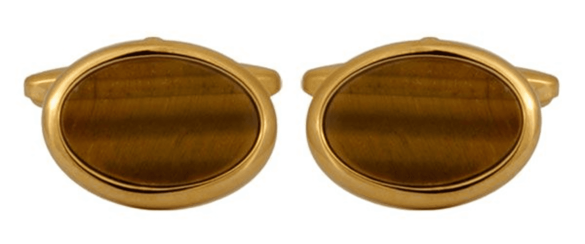 Oval cufflinks brown tigers eye gold plated