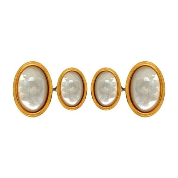 Oval gold plated double chain link mother of pearl cufflinks