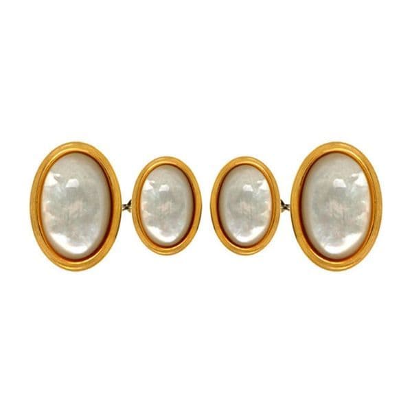 Oval gold plated double chain link mother of pearl cufflinks