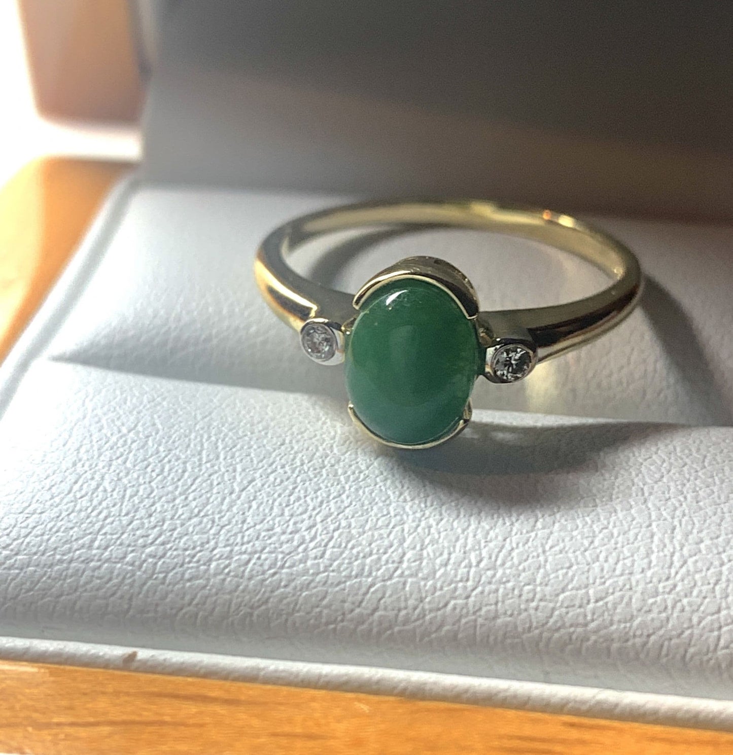 Oval Green Jade And Diamond Yellow Gold Ring