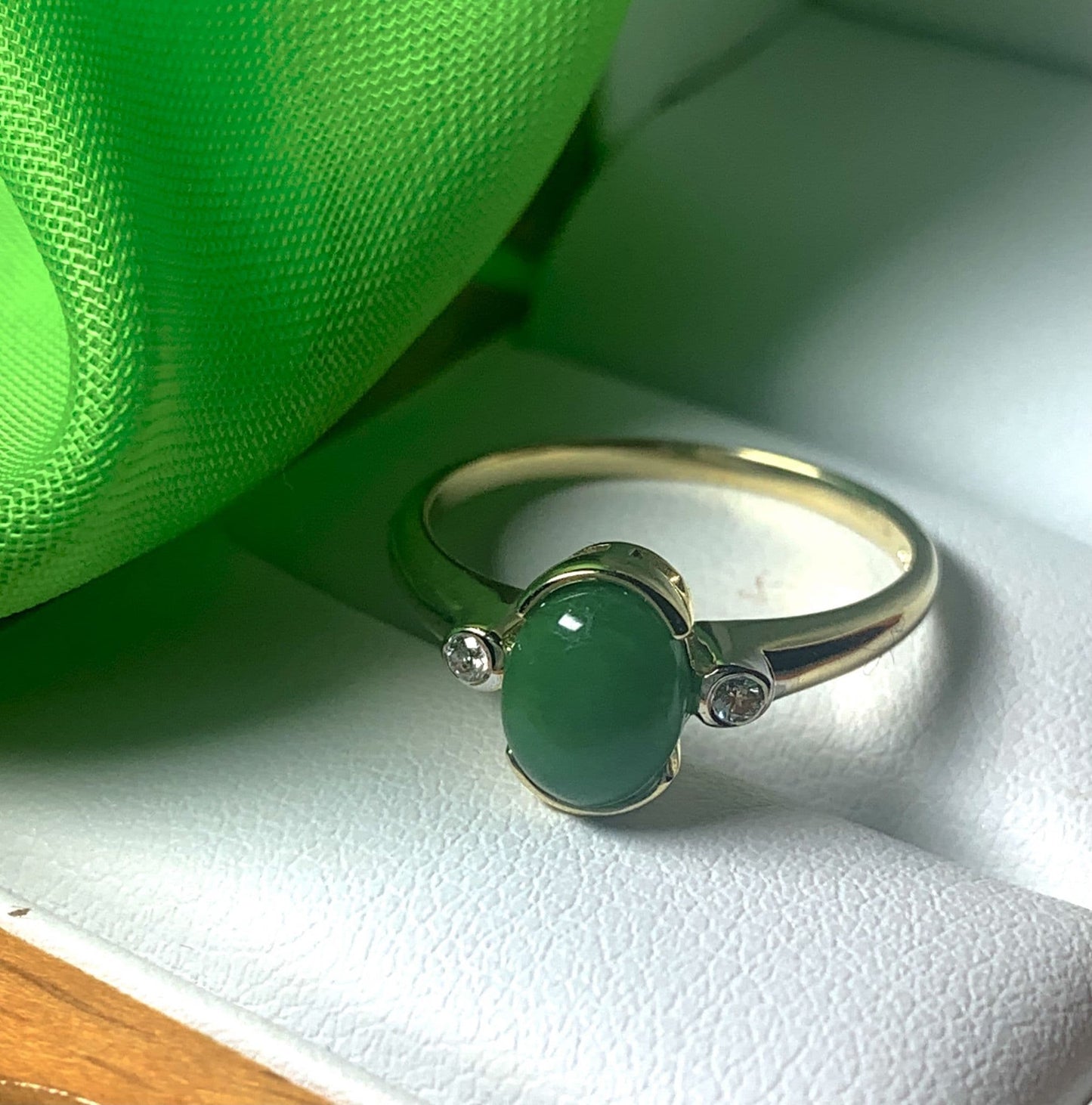 Oval Green Jade And Diamond Yellow Gold Ring