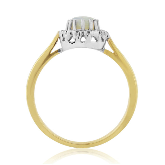 Oval real opal and diamond yellow gold cluster ring