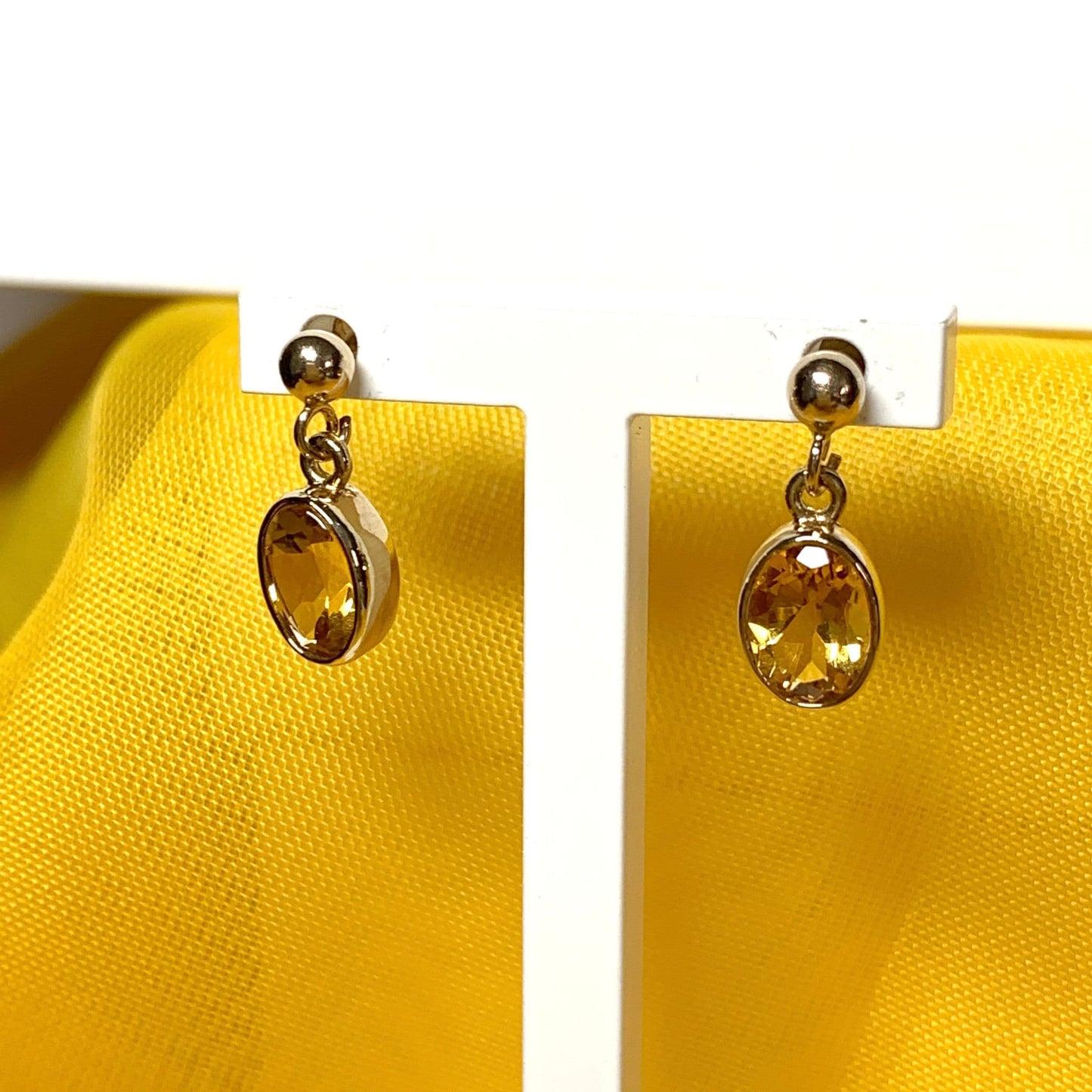 Oval yellow citrine gold drop earrings