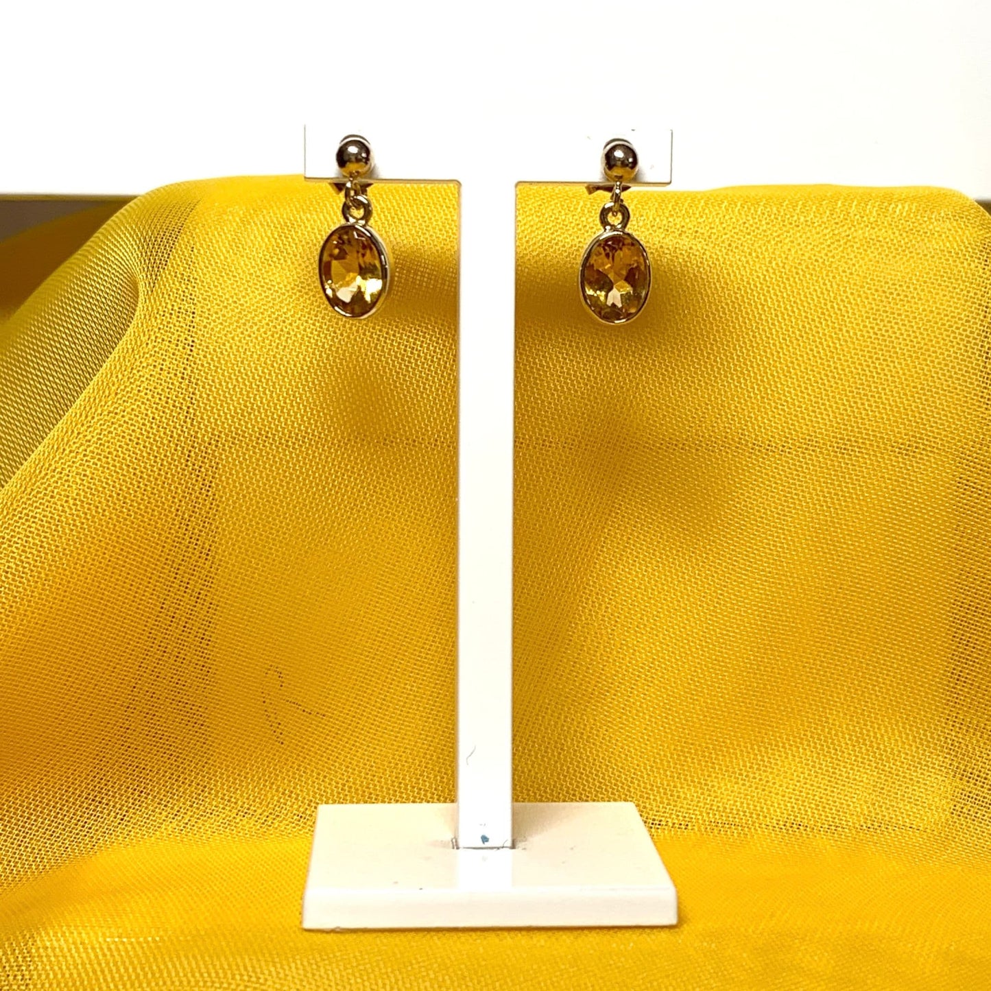 Oval yellow citrine gold drop earrings