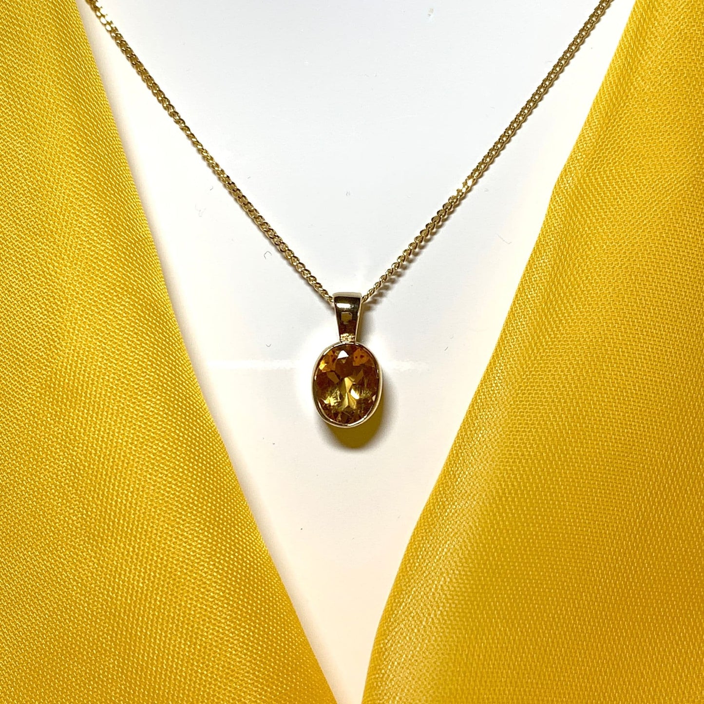 Oval yellow citrine gold necklace