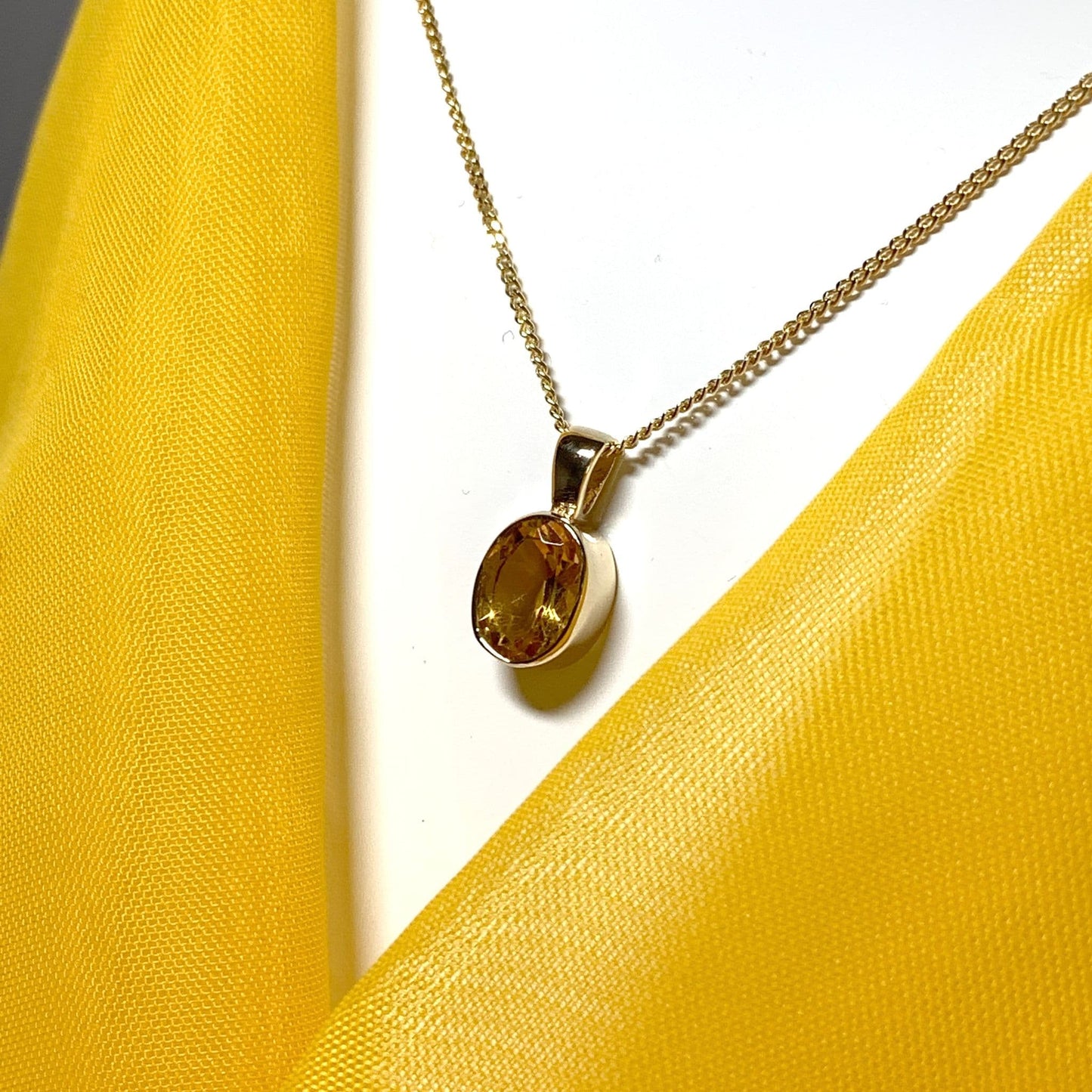 Oval yellow citrine gold necklace