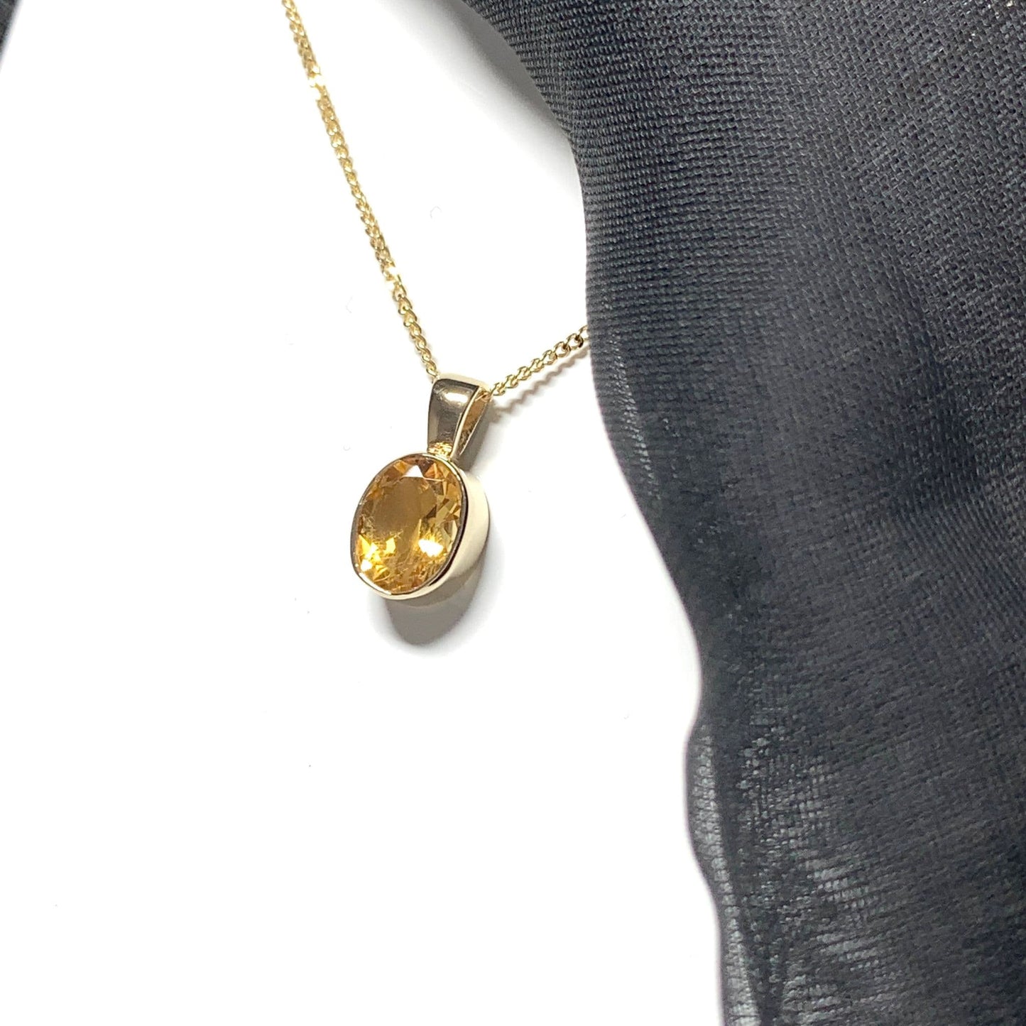 Oval yellow citrine gold necklace