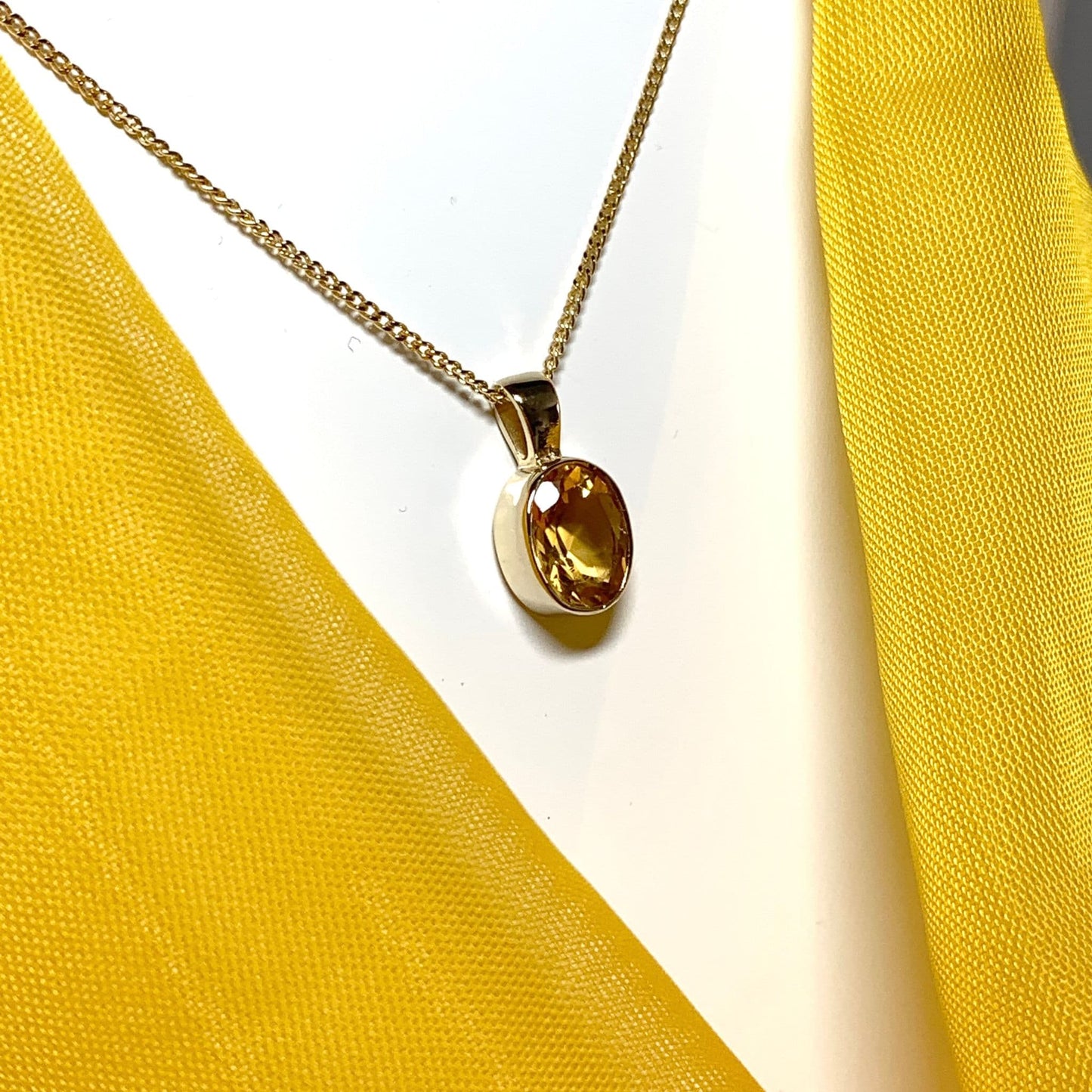 Oval yellow citrine gold necklace