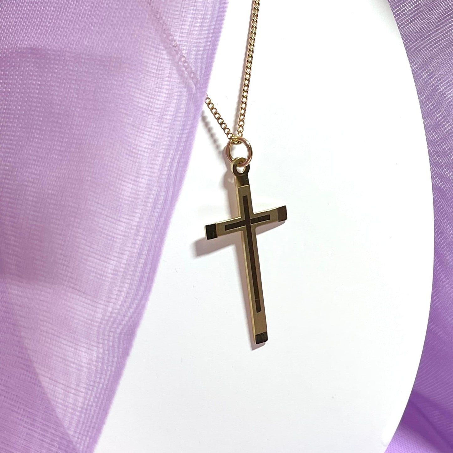 Patterned Frosted Solid Yellow Gold Cross