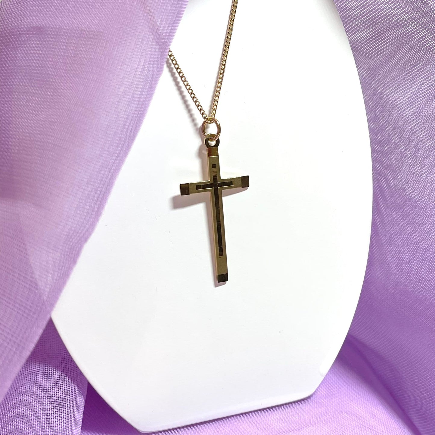 Patterned Frosted Solid Yellow Gold Cross