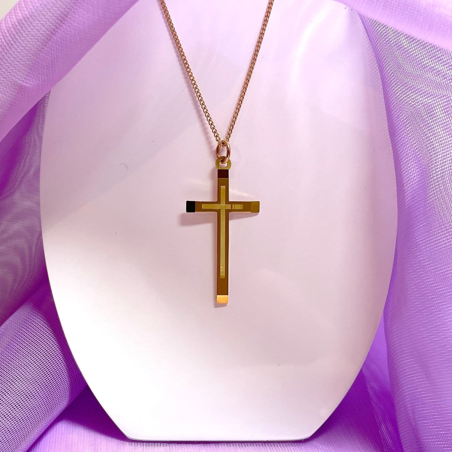 Patterned Frosted Solid Yellow Gold Cross