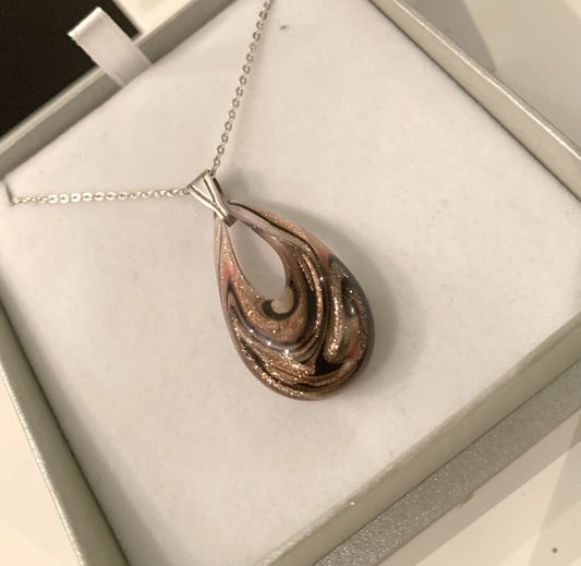 Pink & Copper Murano Glass Tear Drop Necklace