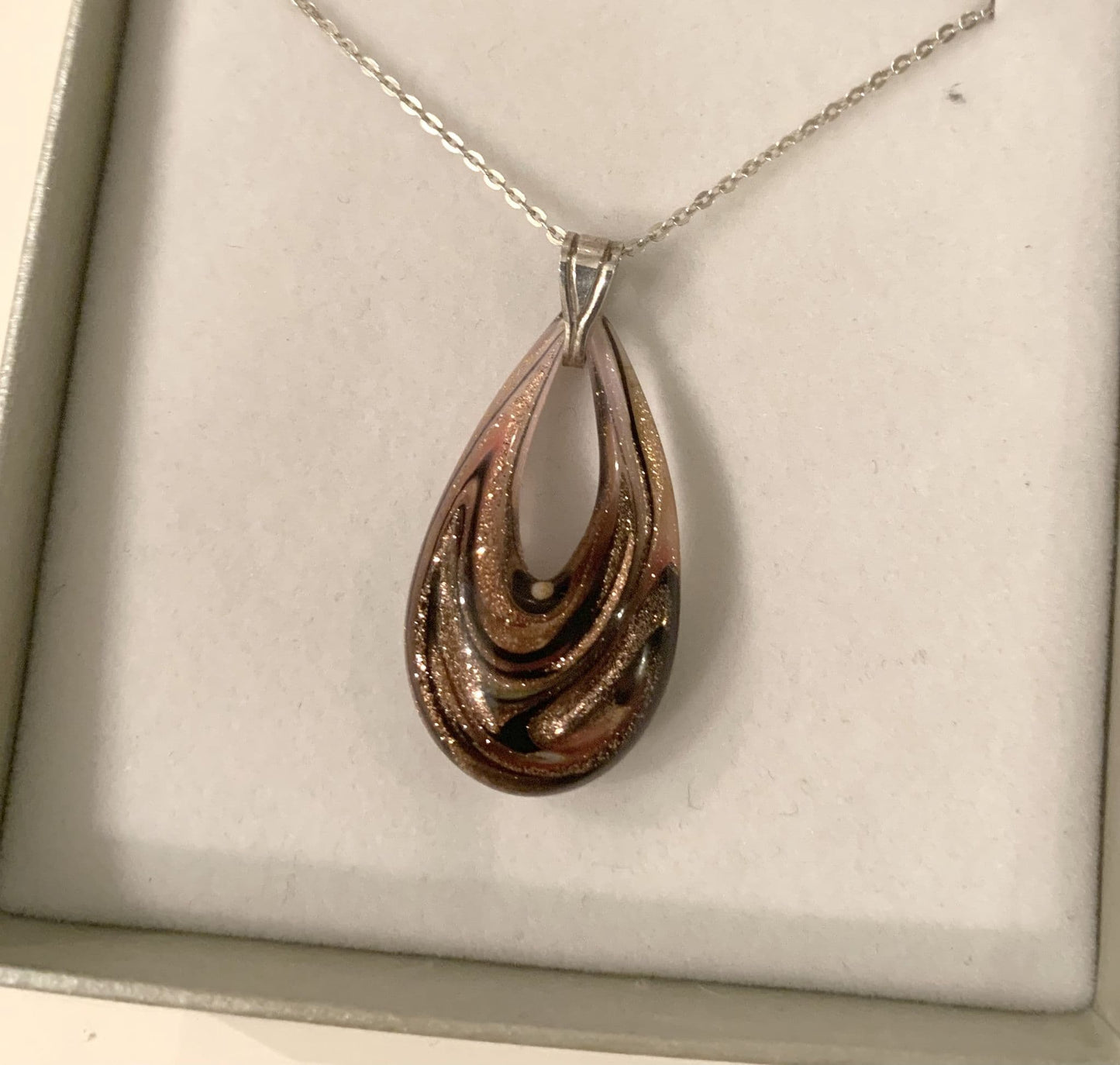 Pink & Copper Murano Glass Tear Drop Necklace