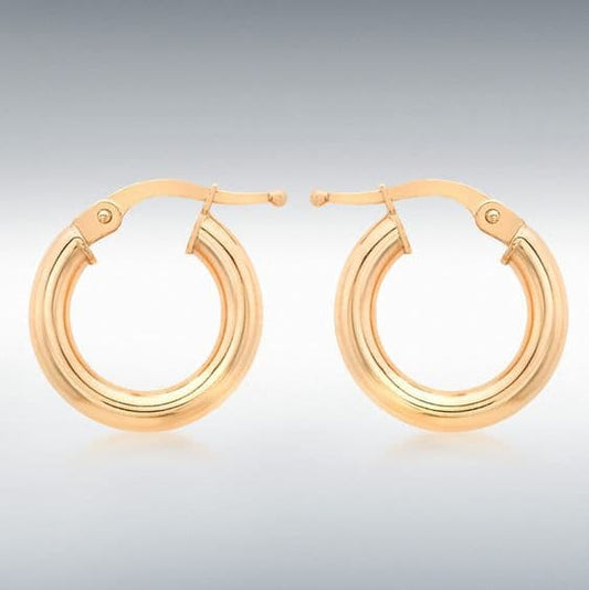 Plain polished Round Rose Gold Hoop Earrings 16 mm