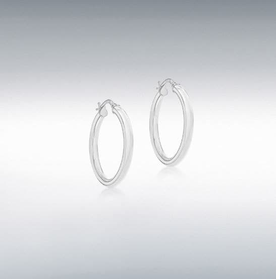 Plain Polished White Gold Hoop Earrings 25 mm