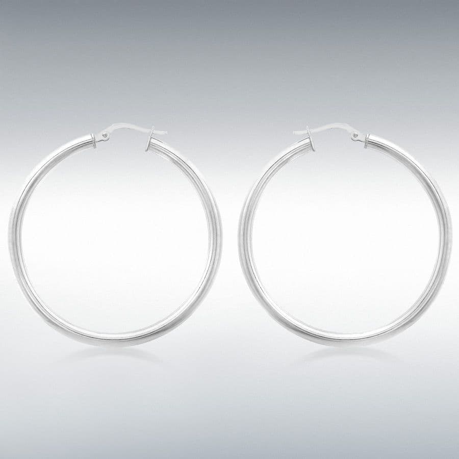 Plain polished white gold hoop earrings 35 mm