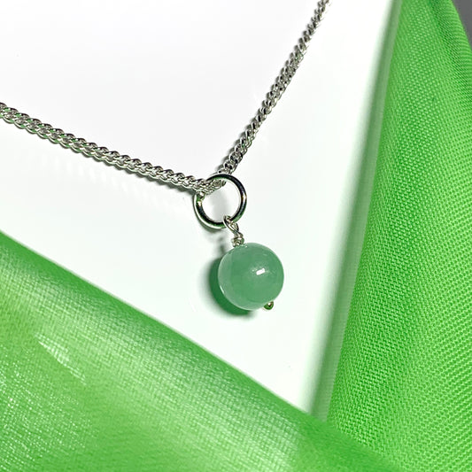 Small real green jade necklace round ball shaped pendant