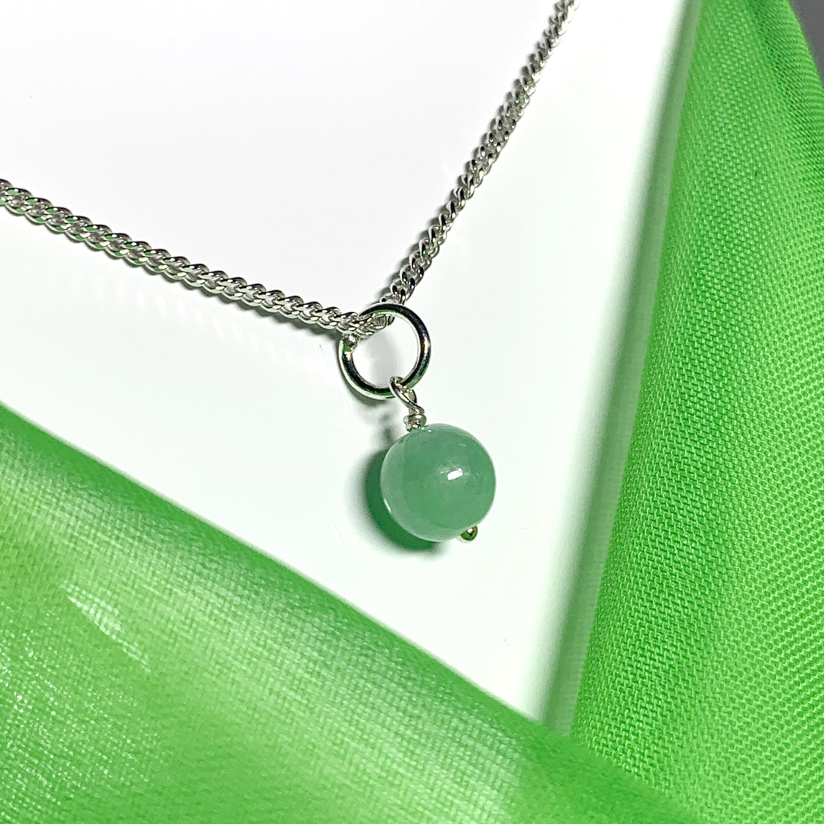 Small real green jade necklace round ball shaped pendant