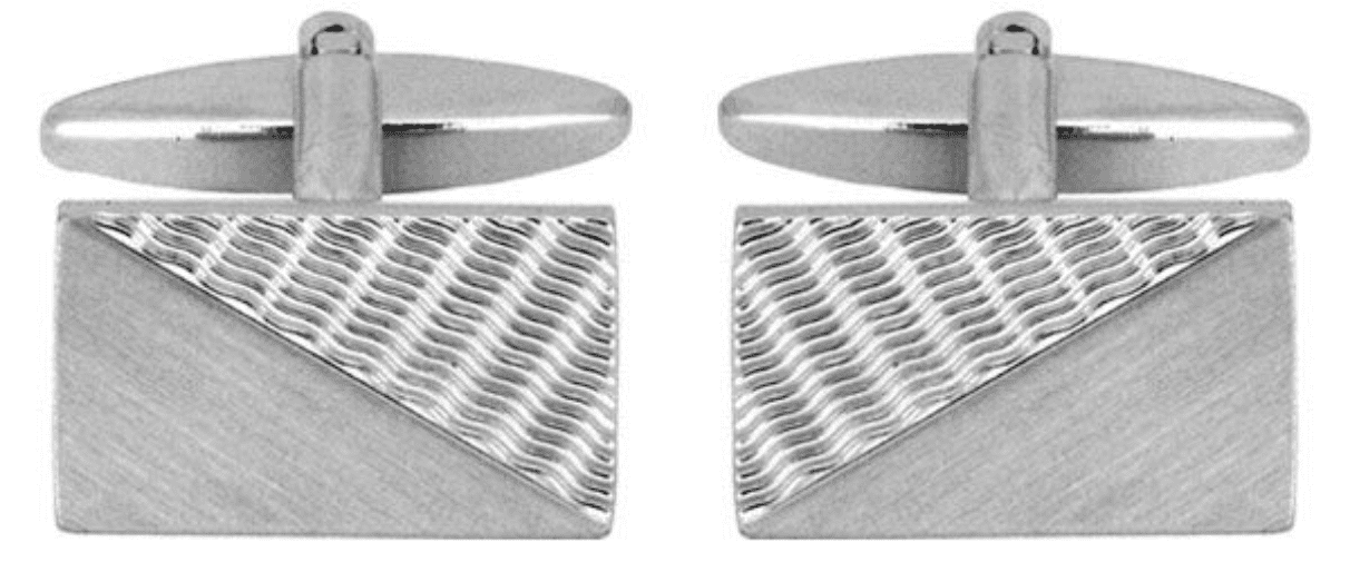 Rectangle half brushed cufflinks chrome plated