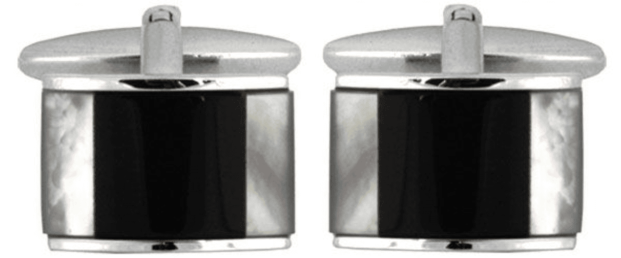 Rectangular shaped onyx and mother of pearl cufflinks silver plated