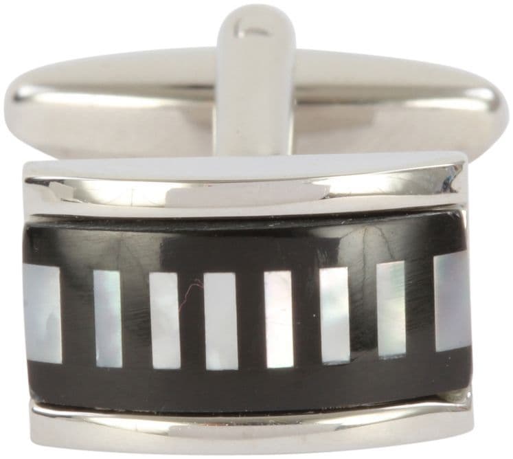 Rectangular shaped onyx and mother of pearl striped cufflinks silver plated
