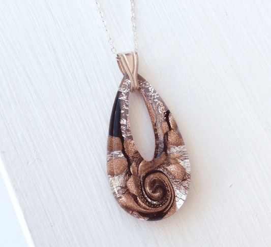 Rose Design Murano Glass Tear Drop Necklace