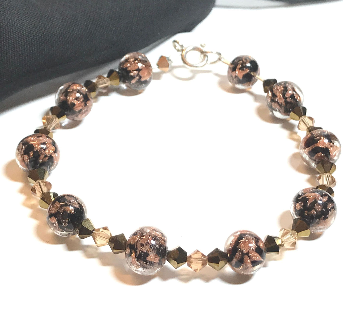 Black and Rose Gold Murano Glass Bracelet