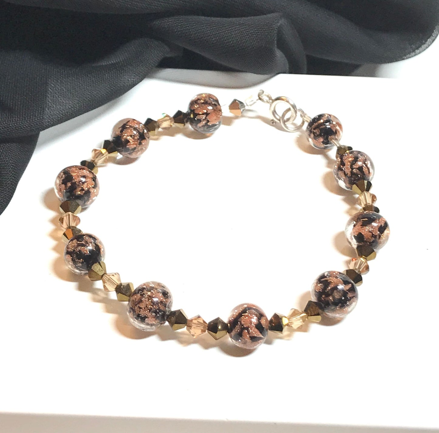 Black and Rose Gold Murano Glass Bracelet