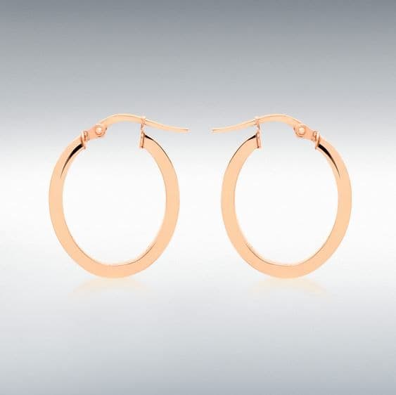 Rose gold plain polished oval hoop earrings 17 mm