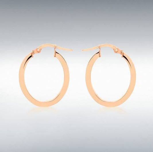 Rose gold plain polished oval hoop earrings 17 mm