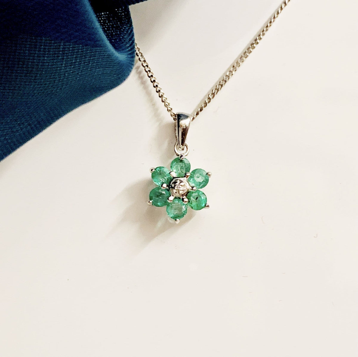 Round Emerald And Diamond Sterling Silver Green Necklace Pendant