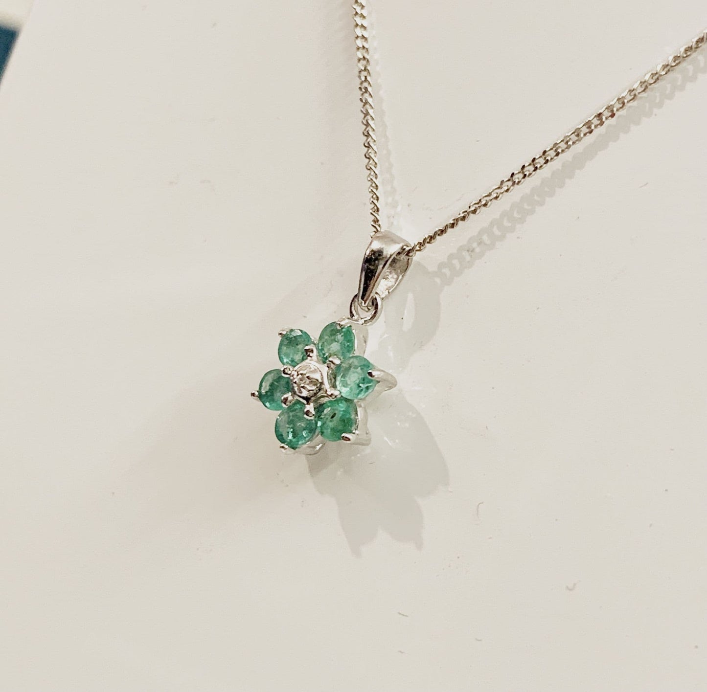 Round Emerald And Diamond Sterling Silver Green Necklace Pendant
