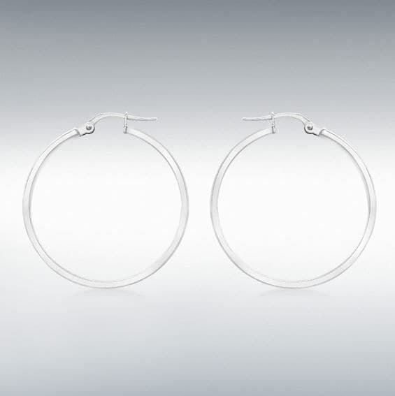 Round Hoop White Gold Earrings 30 mm