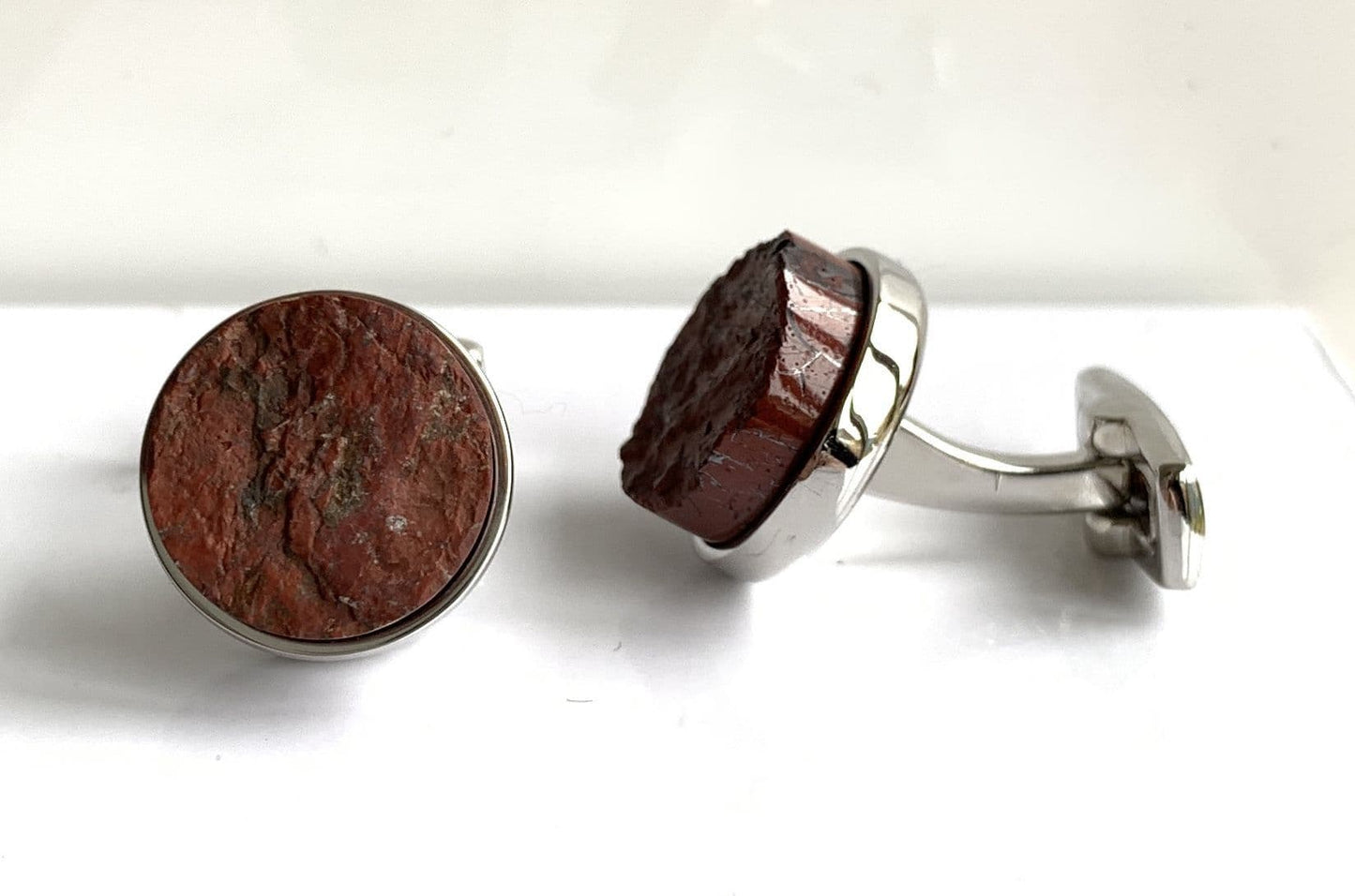 Round orange brown cufflinks cornelian silver plated