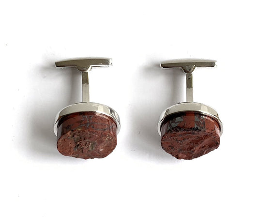 Round orange brown cufflinks cornelian silver plated
