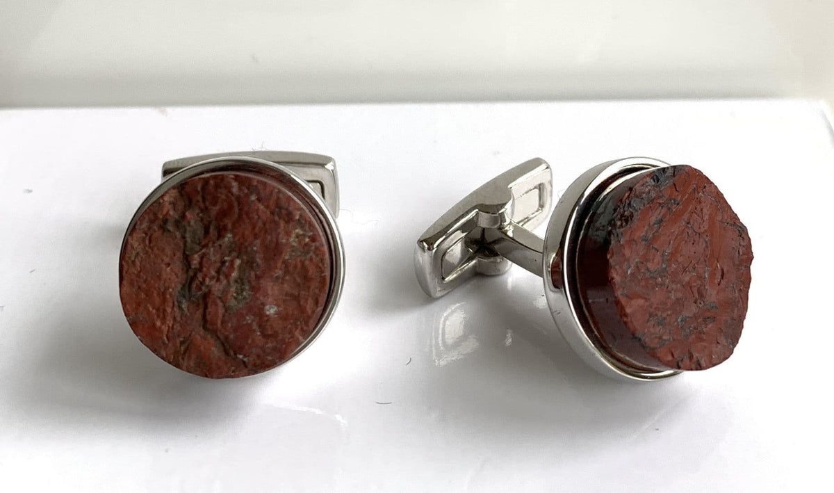Round orange brown cufflinks cornelian silver plated