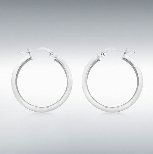 Round Plain Polished White Gold Hoop Earrings 22 mm