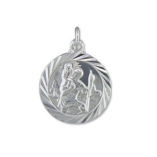 Round Solid Sterling Silver St. Christopher Necklace Double Sided