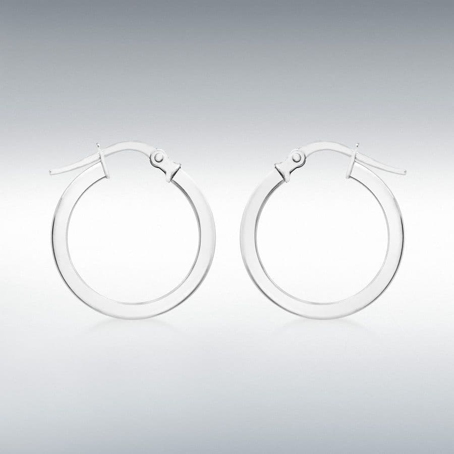 Round white gold hoop earrings with squared edges 19 mm