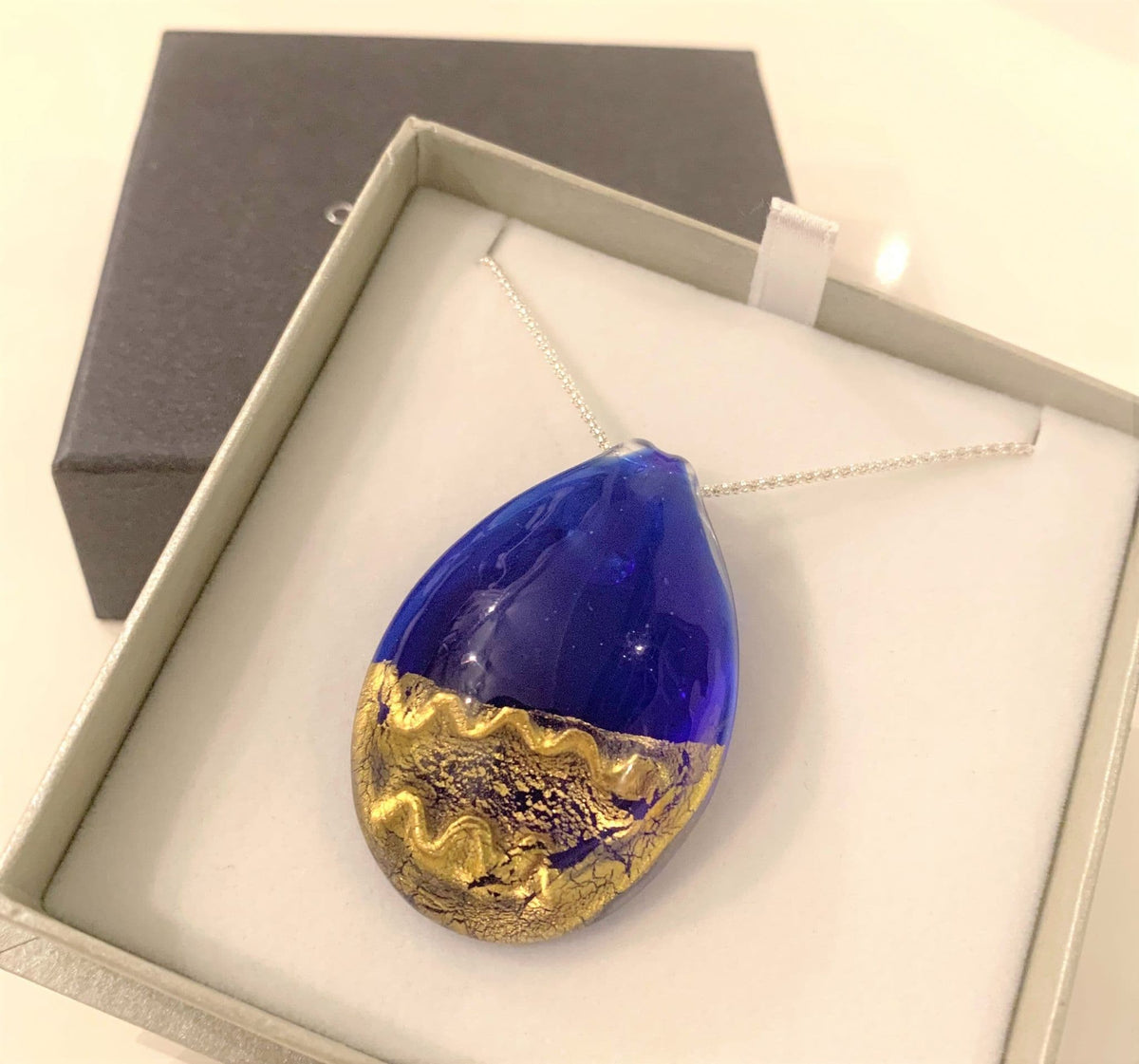 Royal Blue Murano Glass Ellipse Necklace