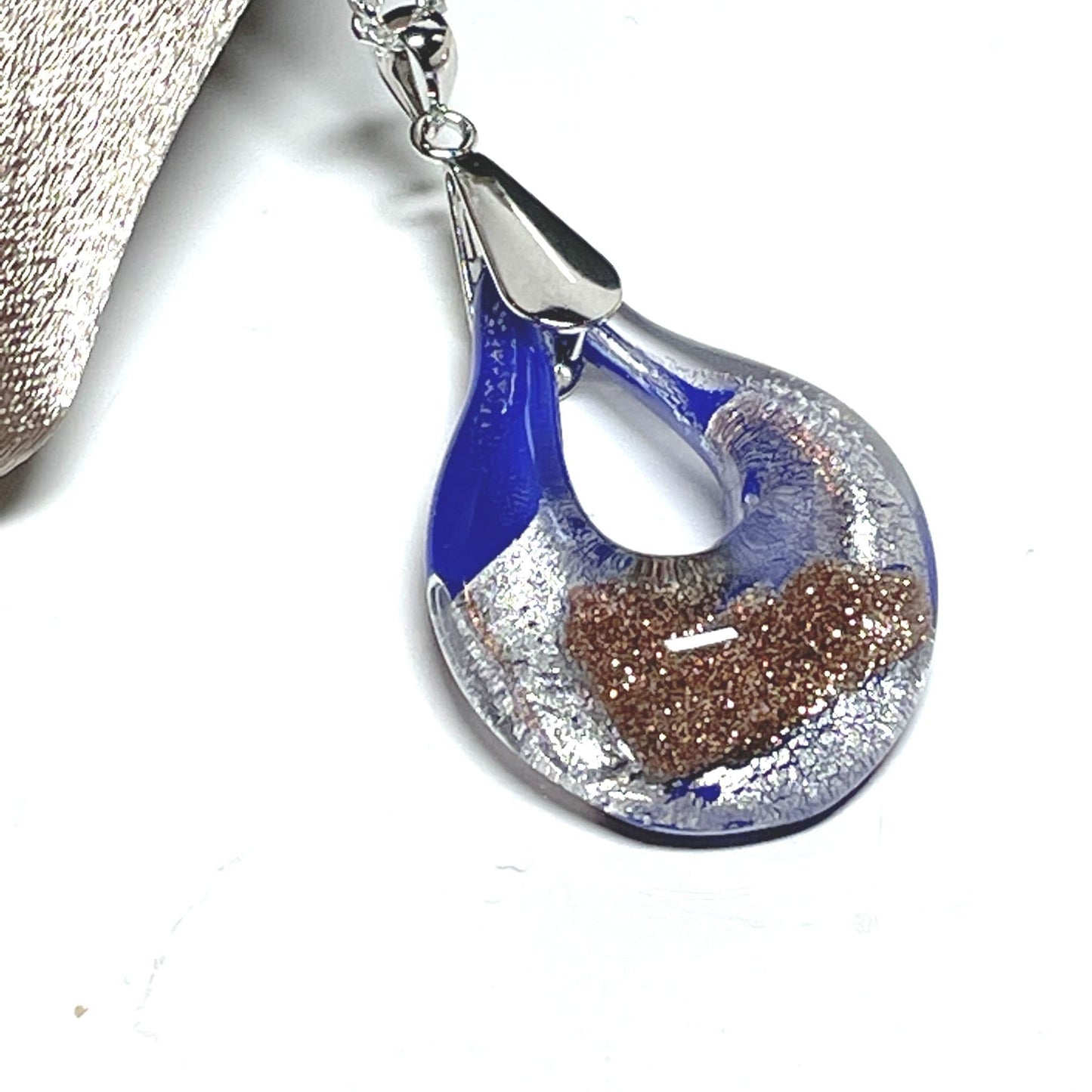 Royal blue Murano glass open teardrop pear shaped necklace