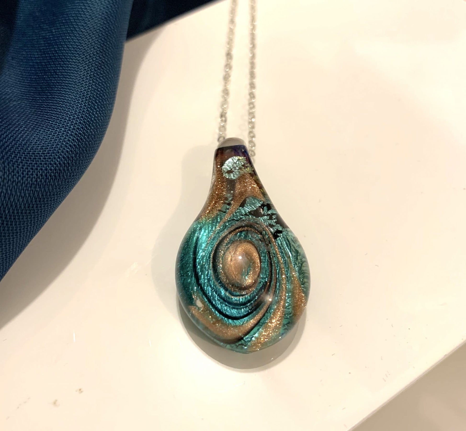 Sea Green Murano Glass Tear Drop Necklace