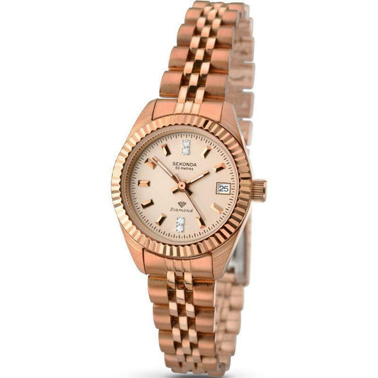 2063 Sekonda Watch Ladies Rose Gold Plated Bracelet Diamond Set Dial